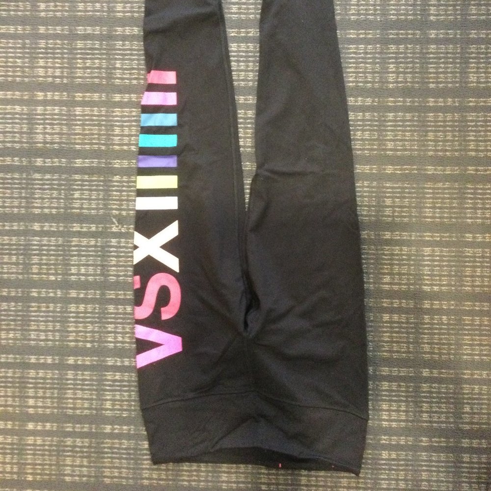 Victoria Secret Vsx Sport Black Legging with Rainbow Stripes Sz M